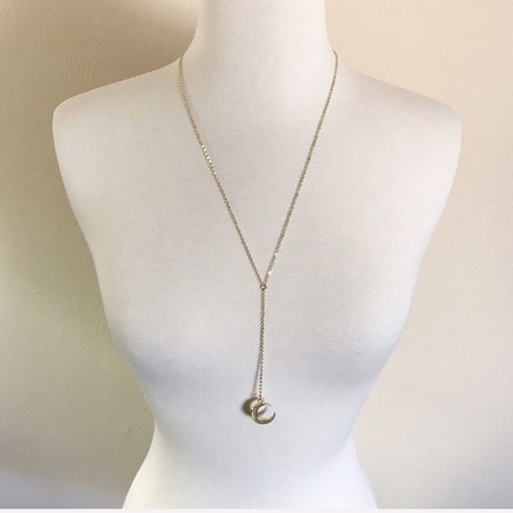 ✨HP✨ Pearl 14K Crescent Moon Lariat Necklace - Picture 2 of 9